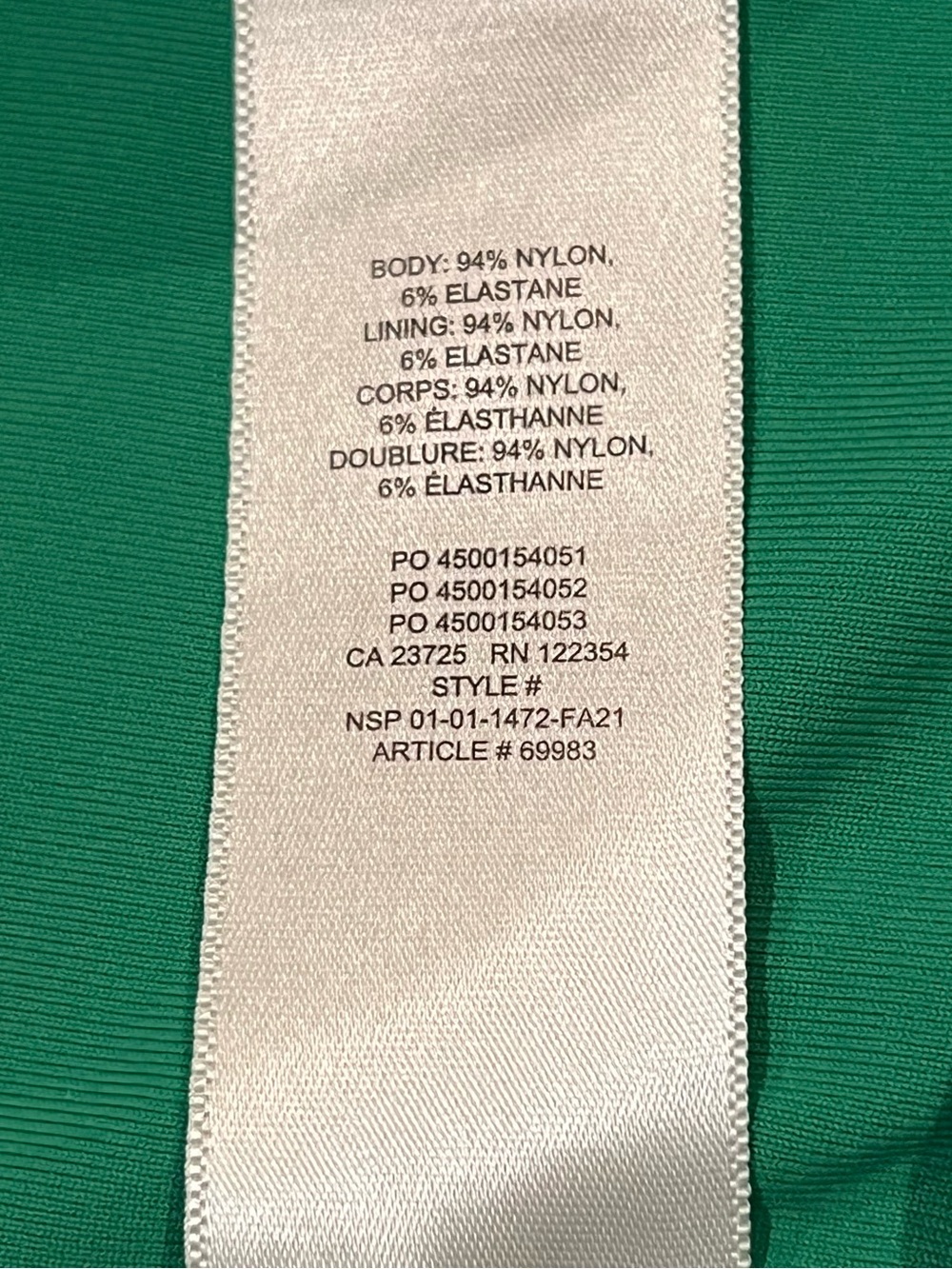 Aritzia Babaton Contour Bodysuit Square Neck Green Size Large - Picture 8 of 8
